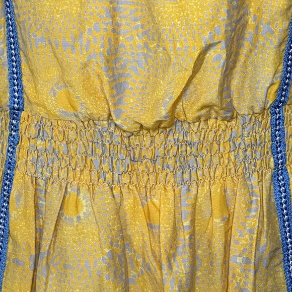 LemLem Makena Off Shoulder Long Sleeve Blouse Yellow Blue Trim Women Small NWOT - Picture 8 of 9